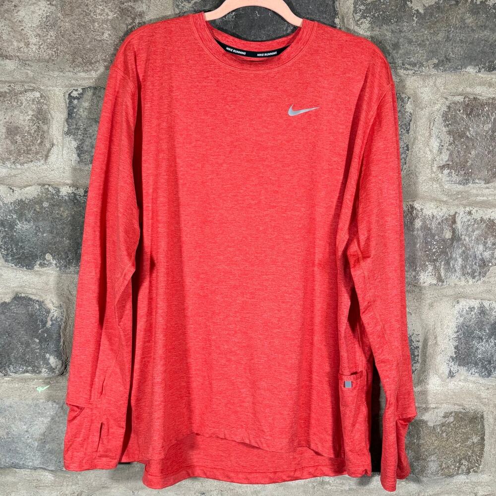 Nike Dri-Fit‎ Running Top Men's XXL Red Long Sleeve Thumbhole Workout Pocket